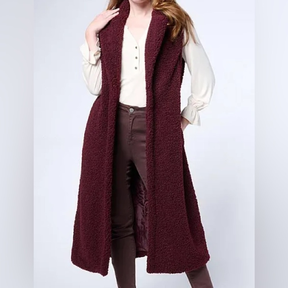 Long Burgundy Sherpa Vest